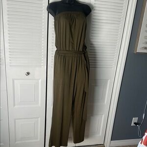 Green Strapless Jumpsuit with Self-Tie Waist